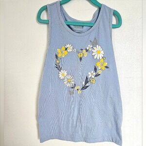The Childrens Place Blue Floral Heart Tank Top‎ Glitter Butterfly Size 10/12